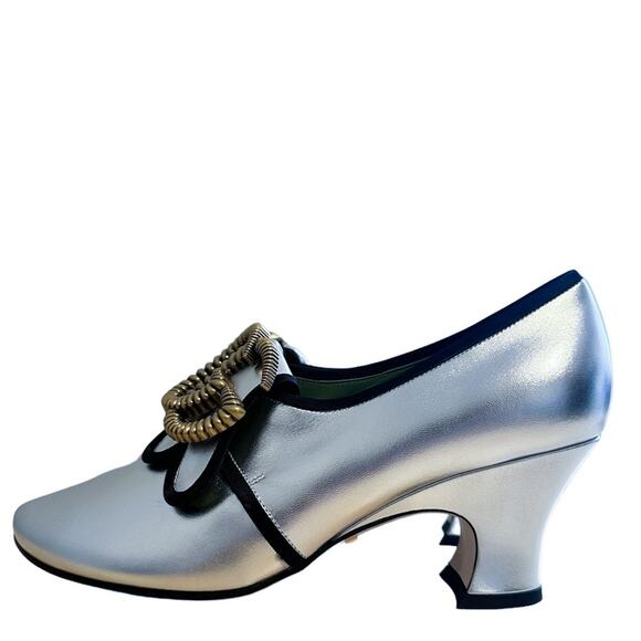 Gucci Bloom Marmont Silver GG Logo Heeled Loafers 40 - Picture 4 of 13